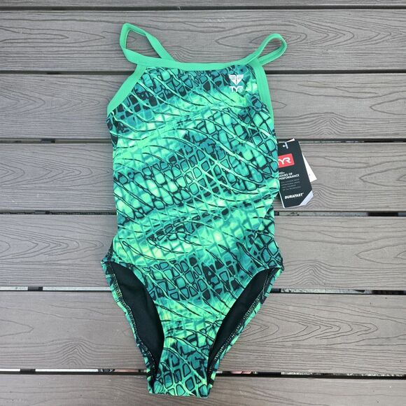 TYR Duralast P lexus Green/black DiamondFit 1 Pc Swim, Girls Youth  Sz 24 ,NEW - Picture 1 of 4